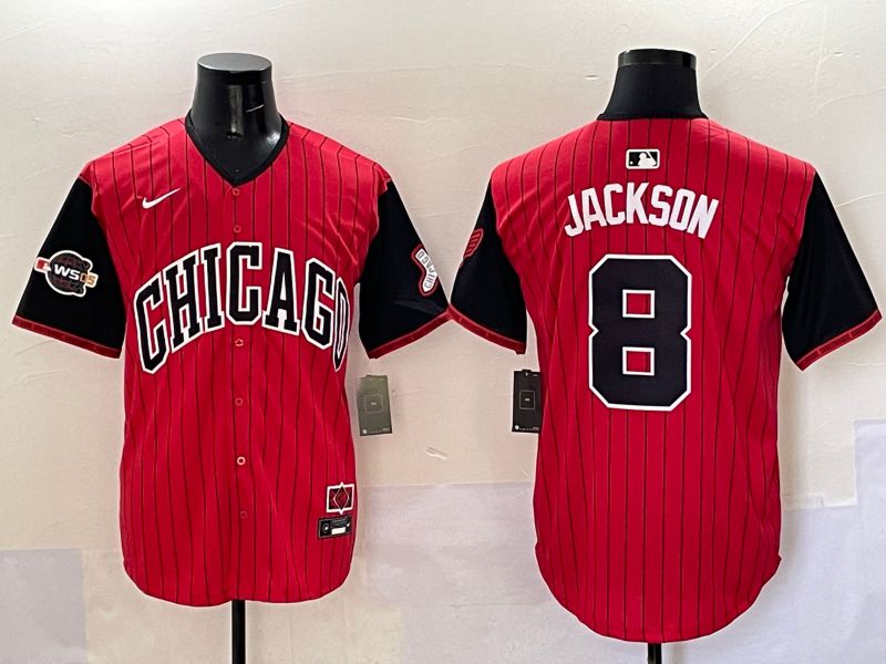 Men Chicago White Sox #8 Jackson Red Stripe Joint Name Nike 2025 MLB Jersey style 5